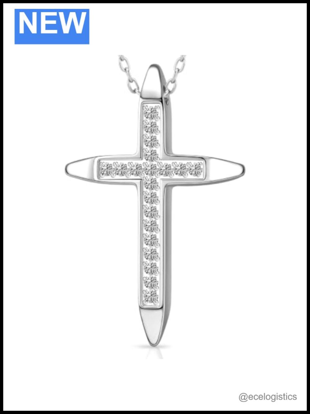 Lab Grown Diamond Cross Necklace 1CT White Gold Plated Stainless Steel